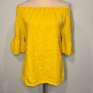 TERZO MILLENIO Made in Italy linen embroidered sleeve off shoulder Blouse Size S